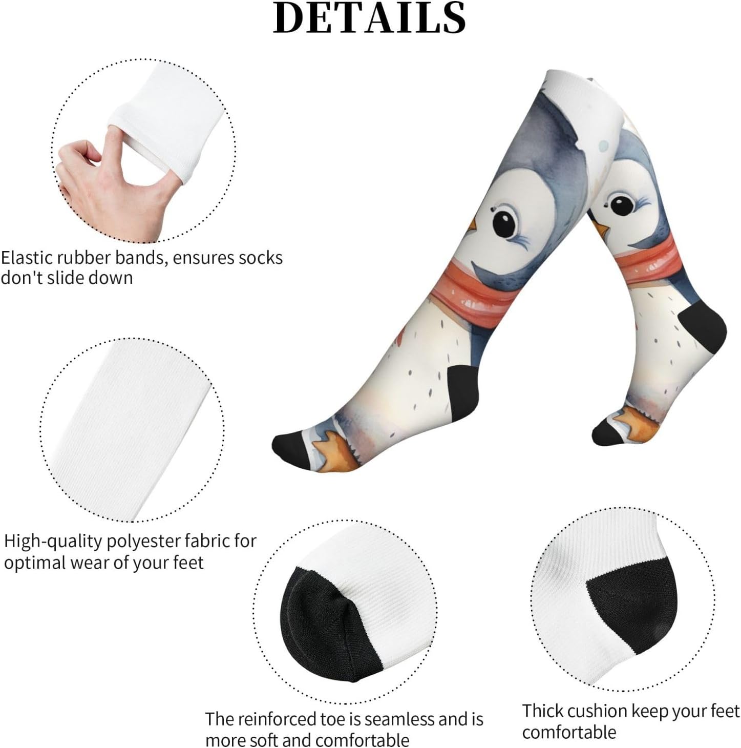 Cute Cartoon Penguin Compression Socks For Women Men 15-20mmhg Graduated Support Circulation Knee High Socks For Nurses Athletic