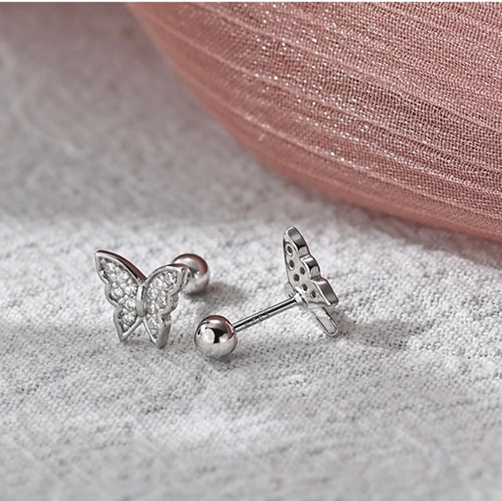 20g Cute Butterfly Cartilage Small Stud Earrings for Women Hypoallergenic S925 Sterling Silver Earrings Mini Screw Back Studs Crystal Dainty Body Jewelry for Multiple Piercings - Image 3