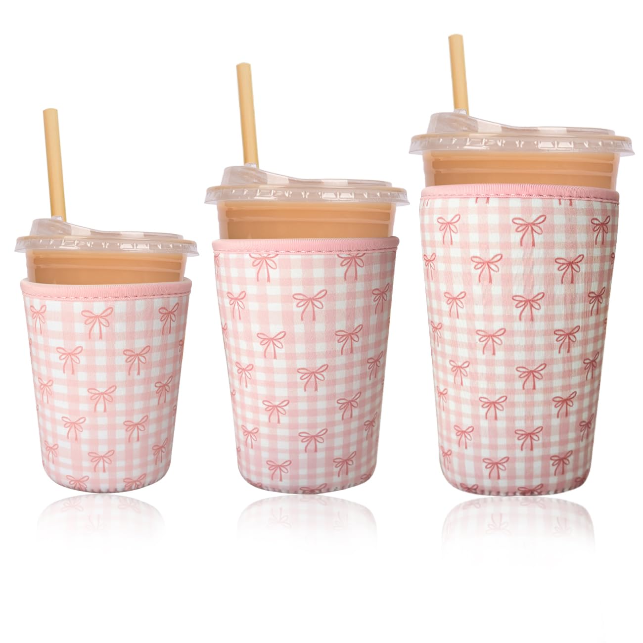 Reusable Insulated Neoprene Iced Coffee Cup Sleeve, Durable Drink Sleeve for Cold Beverages, Beverage Holder for Iced Coffee (Lovely Bows)