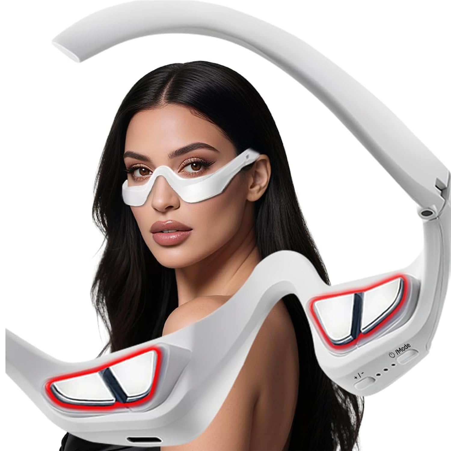 Under-Eyes Red Light Therapy Device Eye Massager with Microcurrent 3D Contour Design for Dark Circles Puffiness Eye Bags