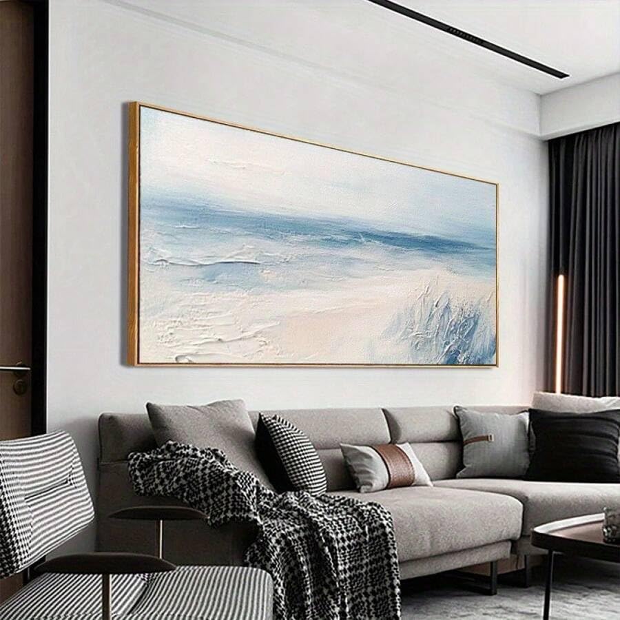 Peinture côtiere grand format avec cadre interieur en bois stable