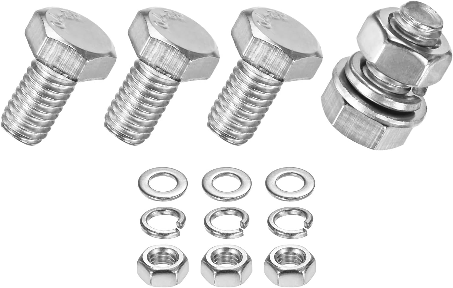 4-Pack Hex Head Screw Bolt with Nuts Flat & Lock Washers M5x8mm Stainless Steel Bolts and Nuts Kit Fully Threaded Metric Bolt Assortment for Equipment/Machinery