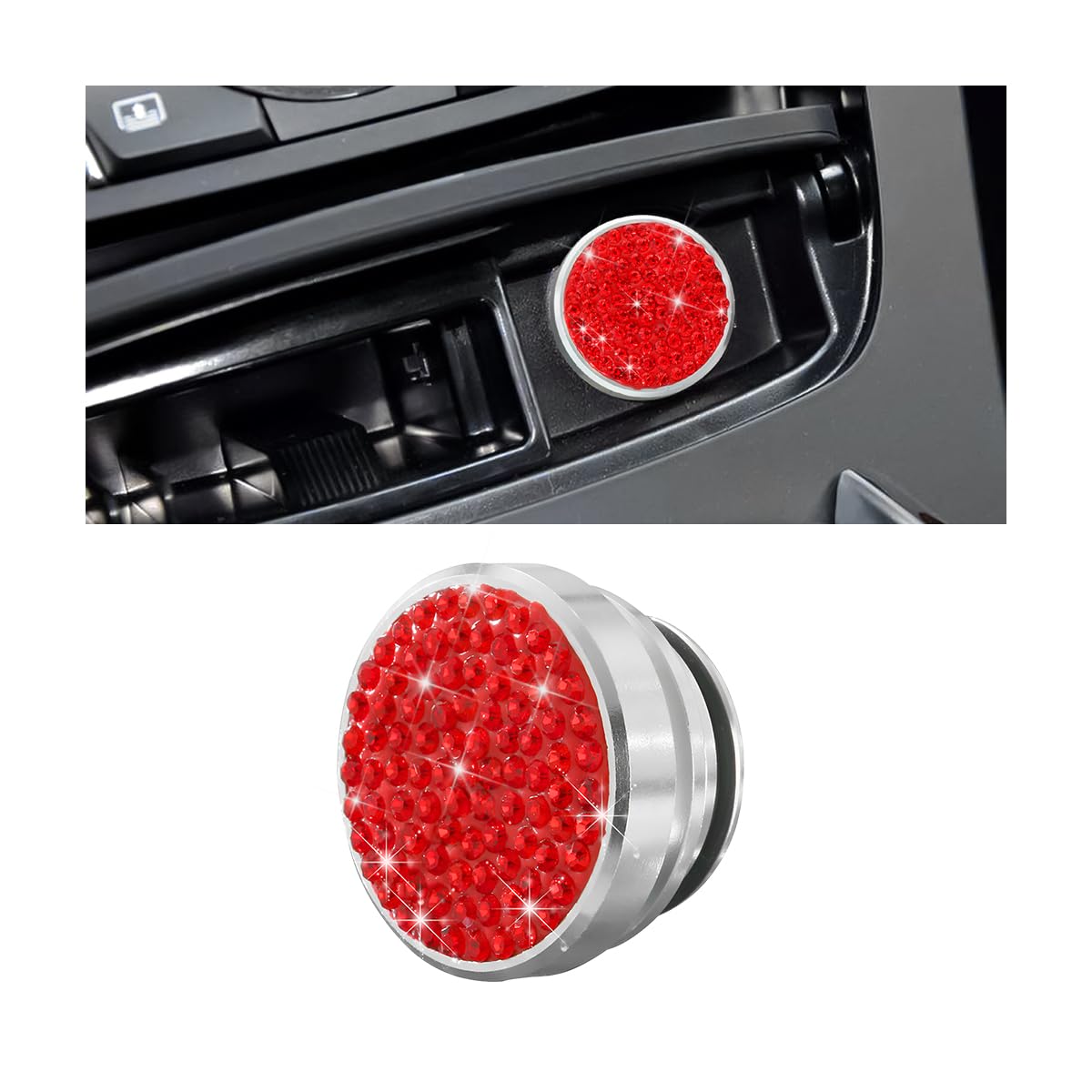 BELOMICigarette Lighter Plug Cover, Bling Waterproof Dustproof Button Car Cigarette Lighter Plug Cover, Diamond Cigarette Lighter Socket Plug Cover Dust Cap for Most Cars, Car Accessories (Red)