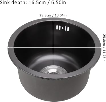 Kitchen Sink, Stainless Steel Mini Round Sink, Black Kitchen Bar Single Bowl Sinks with Drainer Assembly, Bathroom Equipment, for Utility Rooms Kitchens Bars Pubs