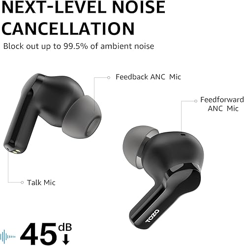 Miniatura 3 de TOZO Auriculares inalámbricos híbridos con cancelación activa de ruido con 6 micrófonos AI Clear Call Ear Buds 68H Playtime con pantalla LED, 32