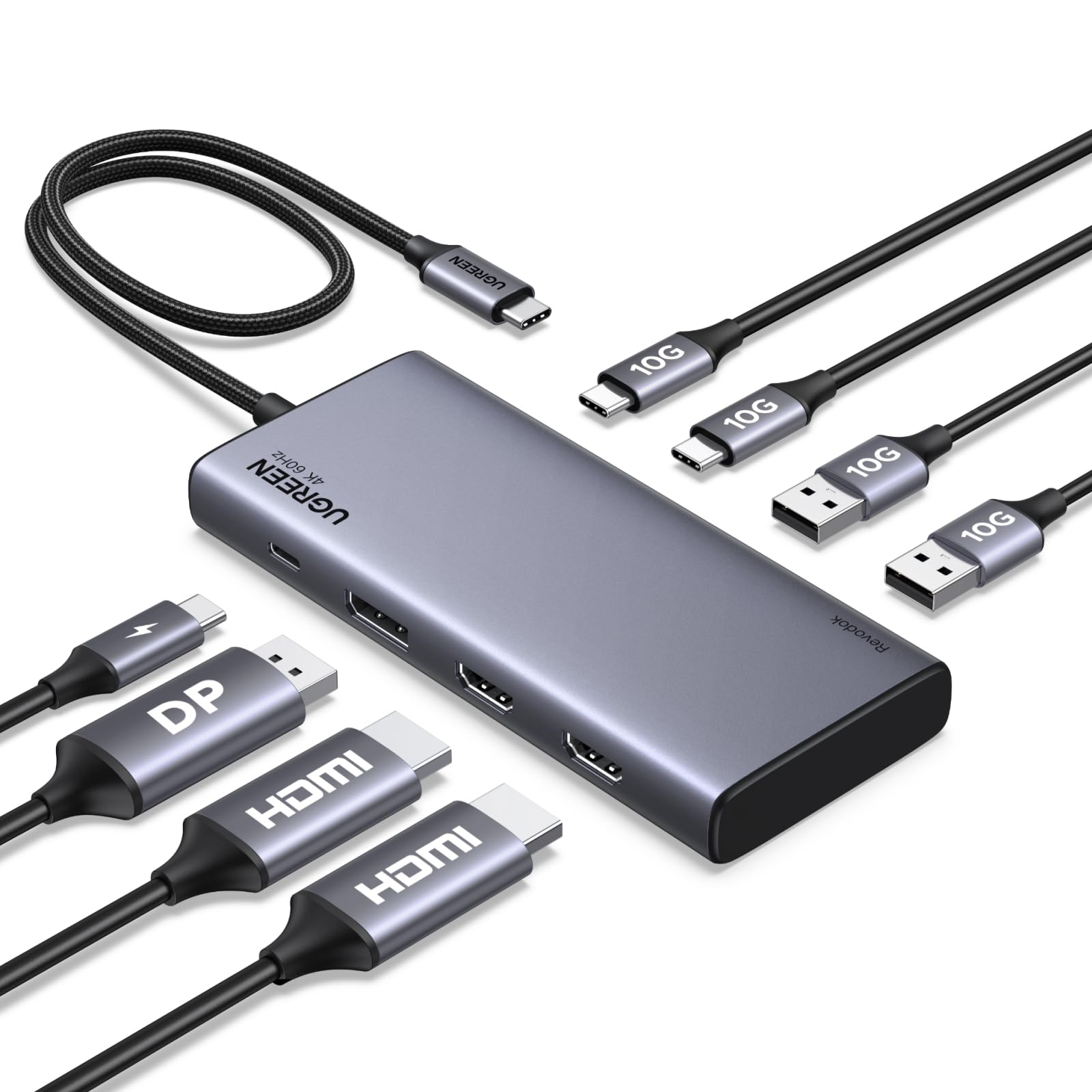 UGREEN Revodok Pro 308 USB C Docking Station, 8 in 1 Hub Triple Display with 4K@60Hz HDMI and DisplayPort, 10Gbps 2 Type C& A Data Ports, 100W PD for PC, Laptop, XPS, ThinkPad, Surface Pro and More-image-22