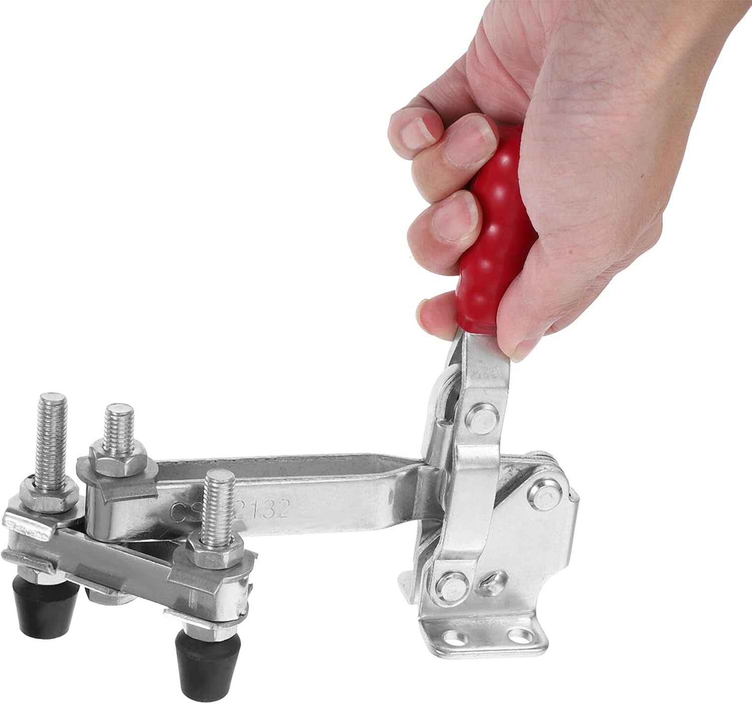 DOITOOL 2pcs Vertical Welding Toggle Clamps Quick Release Iron Fixed Clamp with Rubber Tip for Woodworking Workshop Desktop Holding and Positioning