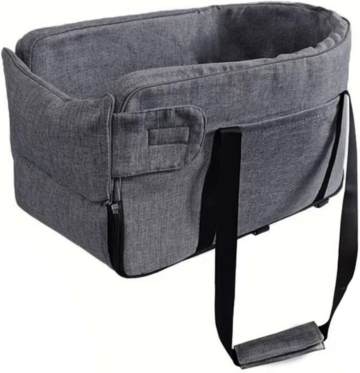 Center Console Dog Car Seat with Safety Strap Soft Cotton Cushion Detachable Armrest Pet Seat for Small Dogs Cats Under 14lbs Portable Travel Bag for Cars SUVs (Dark Grey)