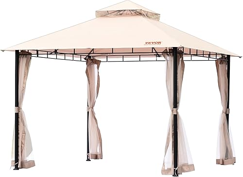 Miniatura 1 de VEVOR Gazebo de patio para 6 a 8 personas, 10 x 10 pies, con mosquitera, marco de metal y poliéster recubierto de poliuretano de 6.53 oz, refugio de