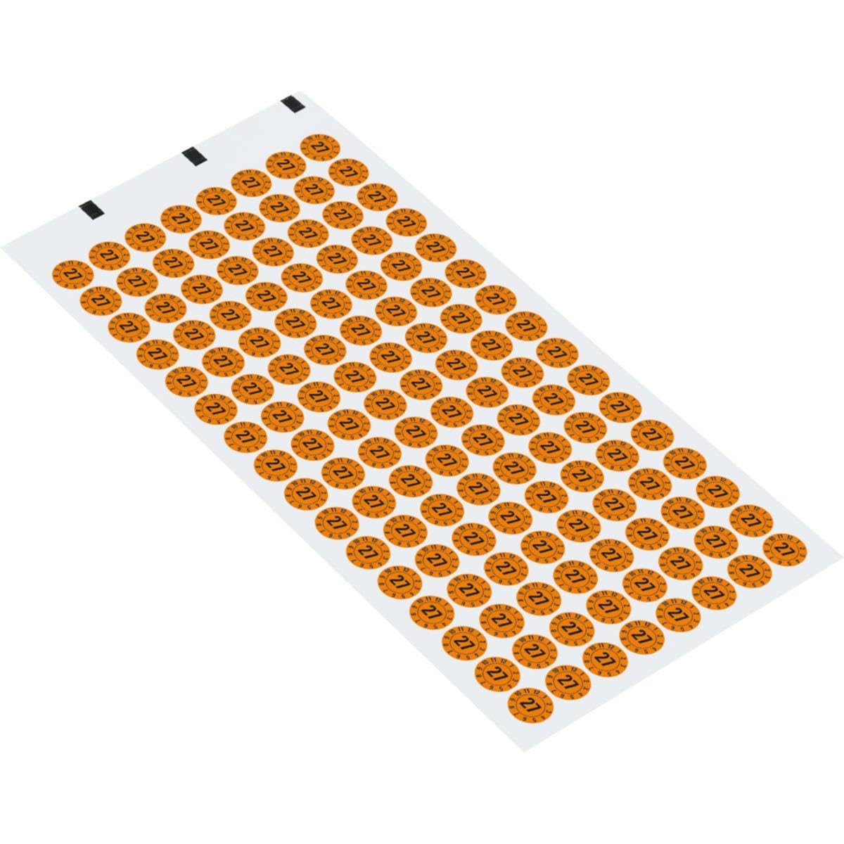 Prüfplakette 27, orange, Dokumentenfolie, Spezialkleber, Ø 10mm, 128/Bogen