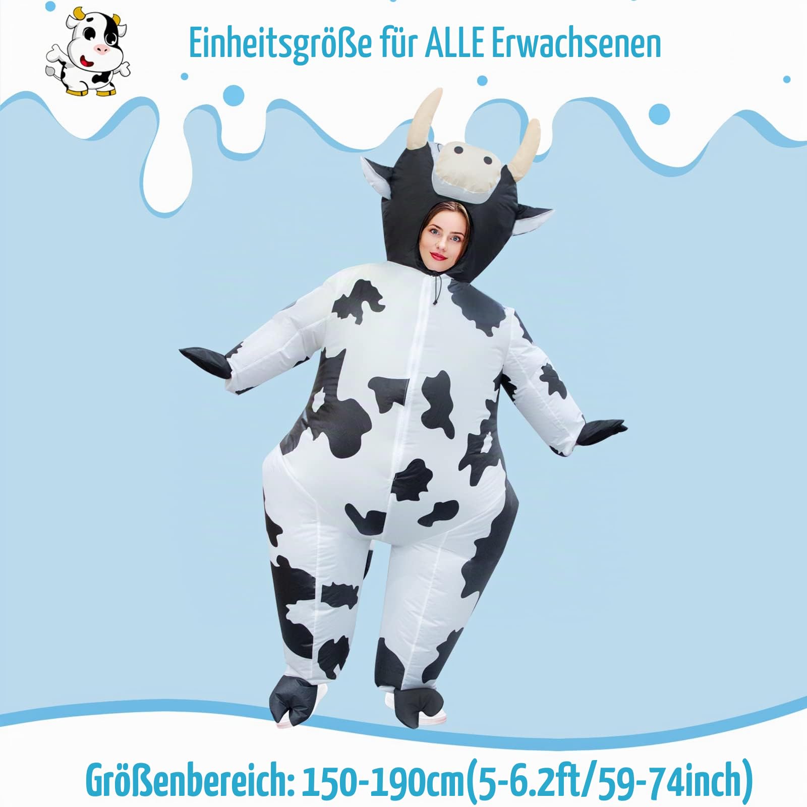 Poptrend Aufblasbare Kostüm Kuh Kostüme für Erwachsene Kinder, aufblasbares Kuhnkostüme, Halloweenkostüme für Männer Frauen, lustige Kostümpartykostüme