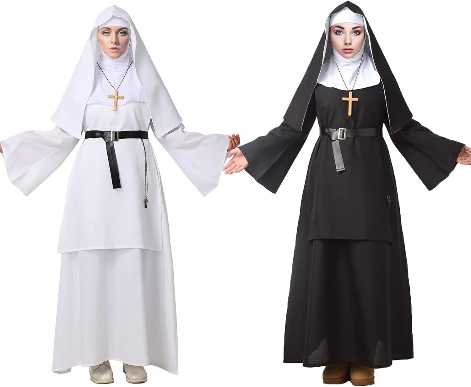 BPURB Disfraz de monja para mujeres y niñas, disfraz de monja de lujo, traje de fiesta de Halloween