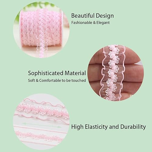 Miniatura 5 de Cinta elástica con volantes de 25 yardas para coser de 34 pulgadas de organza elástica con ribete de encaje de ganchillo, banda elástica para la