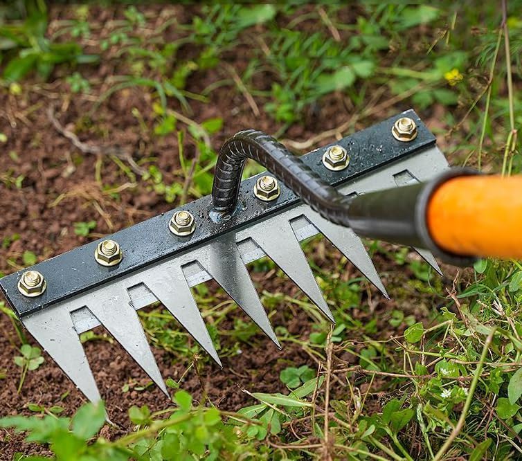 2025 Iron Weeding Rake, Garden Rake Heavy Duty, 5/6/7/8 Teeth Carbon Steel Garden Weeding Rake, Iron Rake 2.0 (8)