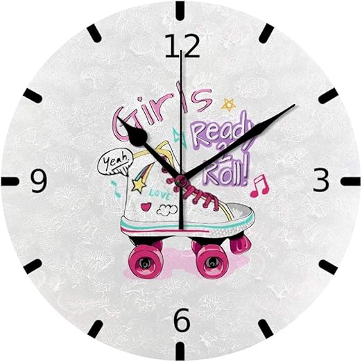Amazon Co Jp Zhigua 壁掛け時計 静音 置き時計 かけ時計 連続秒針 おしゃれ Pvc 電池式 円形 スタンドクロック 枠なし シンプル デザイン 北欧 インテリア ローラースケートのかわいいアイコン 25cm 創意 ホーム キッチン
