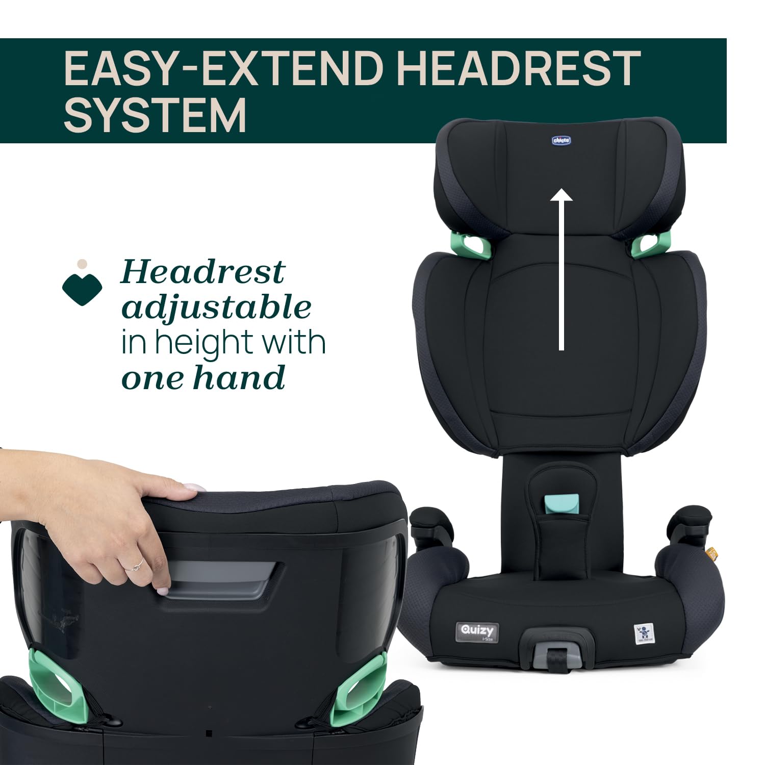 Chicco, Quizy i-Size, Silla de Coche para Niños 3-12 Años (100-150 cm), Peso 15-36 kg, Grupo 2/3, Instalación Fácil con Sistema Isofix, Reclinable, Ajustable en Altura, Reposabrazos Acolchados, Negro