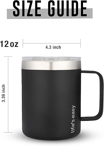 Miniatura 2 de Life's Easy Taza de acero inoxidable de 12 onzas con asa, vaso de viaje aislado de doble pared con tapa abatible, vaso a prueba de fugas, vaso Onyx