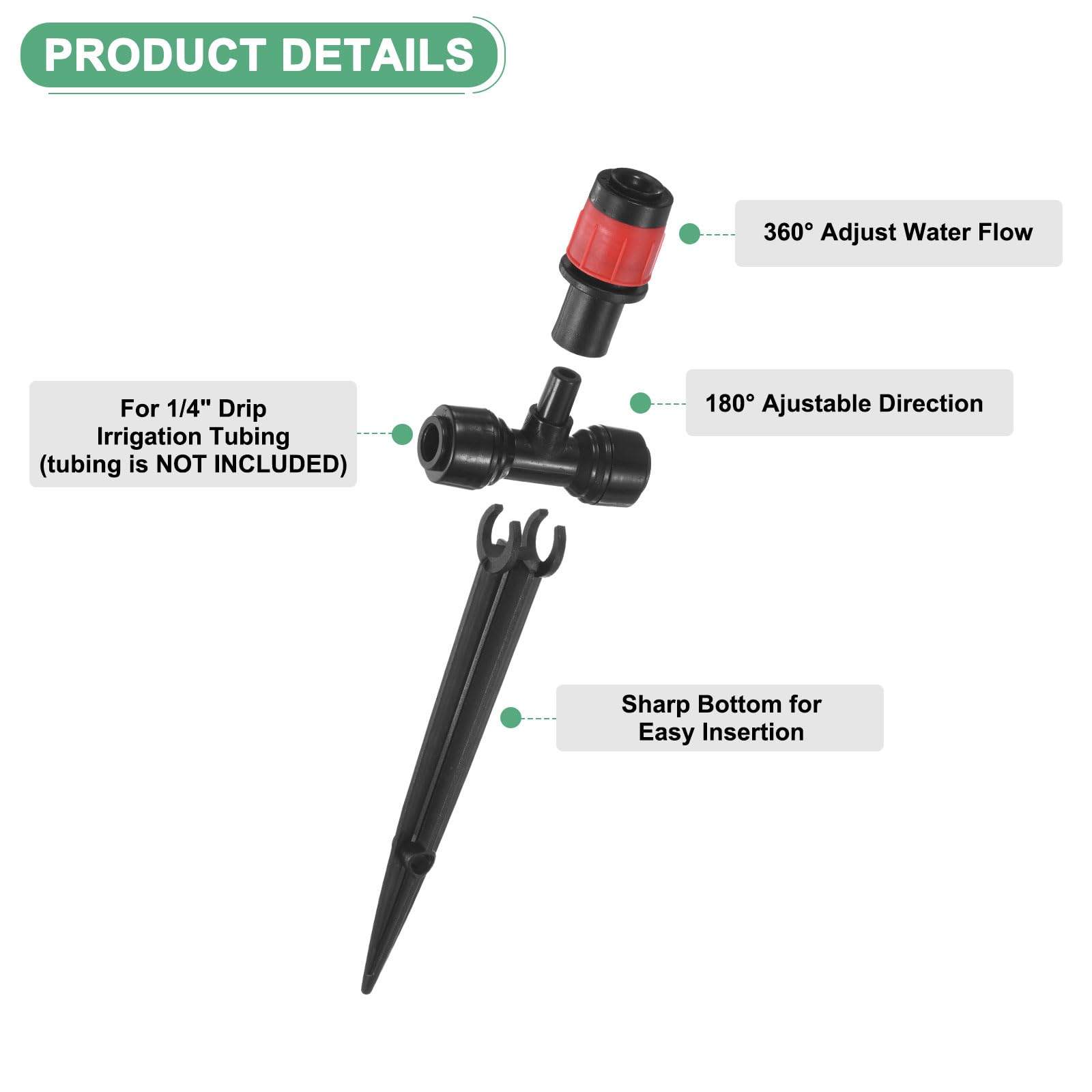 M METERXITY 24-Pack Drip Irrigation Emitters, 6"/15mm Drippers with Stake Adjustable 360 Degree Water Flow pour 1/4" Drip Irrigation Tubing pour Watering System [Red, Drip]