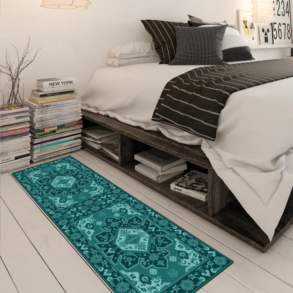 Tappeto a passatoia per corridoio, antiscivolo, 50 x 650 cm, modello Abstract lungo, lavabile, verde scuro al metro, corridoio