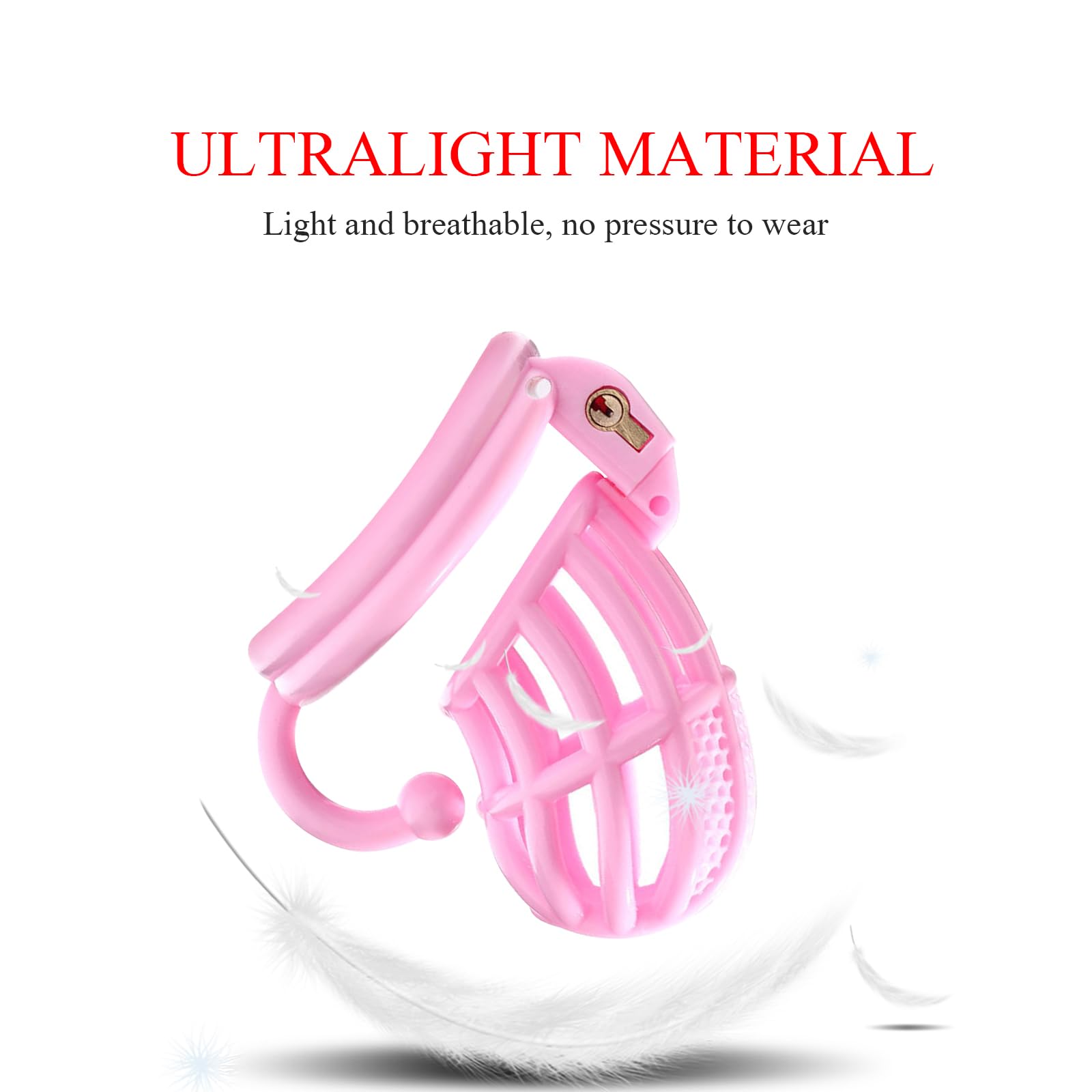 BDSMJOY Chastity cage con Gancio per massaggio testicolare, gabbia pene con 4 Anelli per il Pene Rimovibili, cock cage per Prevenire L'erezione (Rosa)