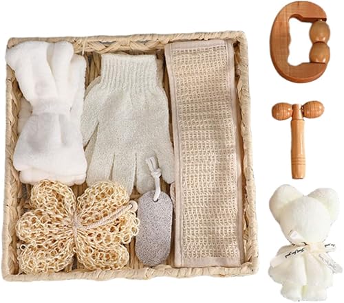 GLEAVI 1 juego de baño de flores de baño, puf luffa luffa esponja para la espalda, esponja de baño, puf de baño, puf de forro polar coral, diadema