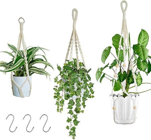 Makramee Blumenampel Set - 3er Boho Hängekörbe Für Pflanzen Deko