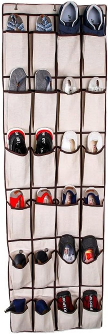 24 Pocket Over The Door Hanging Shoe Holder Organiser Storage Bag Shoe Rack Foldable Closet Shoe Organizer Shoe Rack Organizer Shoe Storage (Beige)