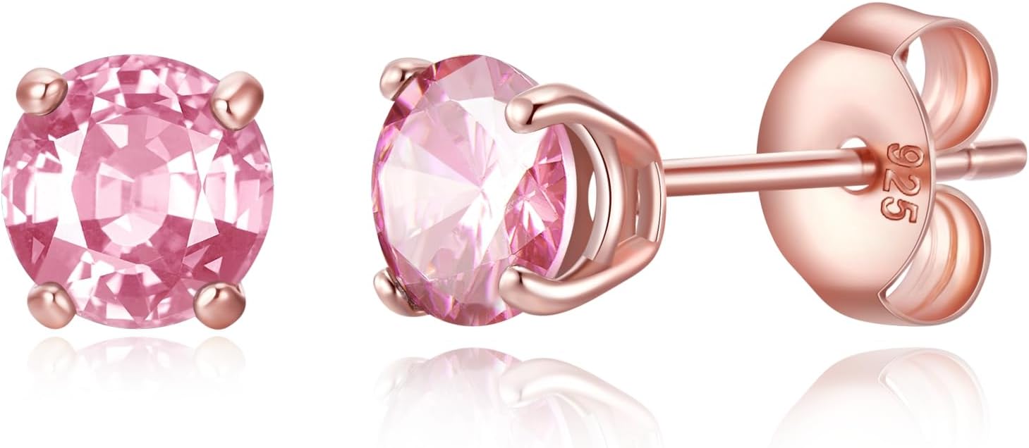 Earrings for Women, S925 Sterling Silver Birthstone Round Studs Earring for Girlfriend Wife, Anniversary Birthday Christmas Valentines Mothers Day Gifts Jewelry for Womens Wife Her Mom