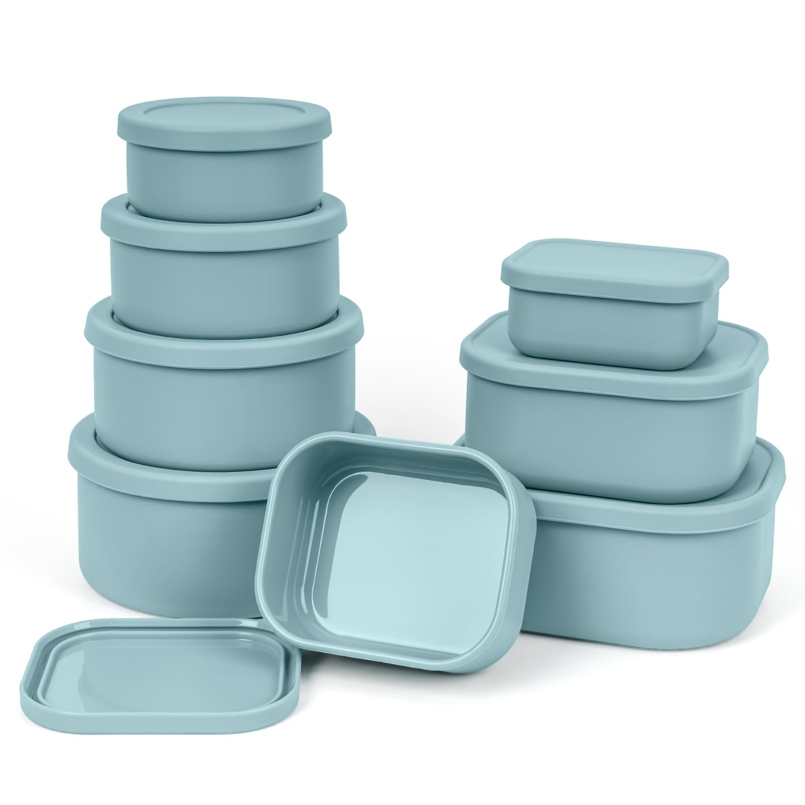 Frischhaltedosen aus 100 % Silikon mit Deckel, 8 Stück, 284 ml bis 1,4 l, wiederverwendbar, auslaufsicher, stapelbar, Bento-Lunchbox, mikrowellen-, gefriergeeignet, spülmaschinenfest, BPA-frei