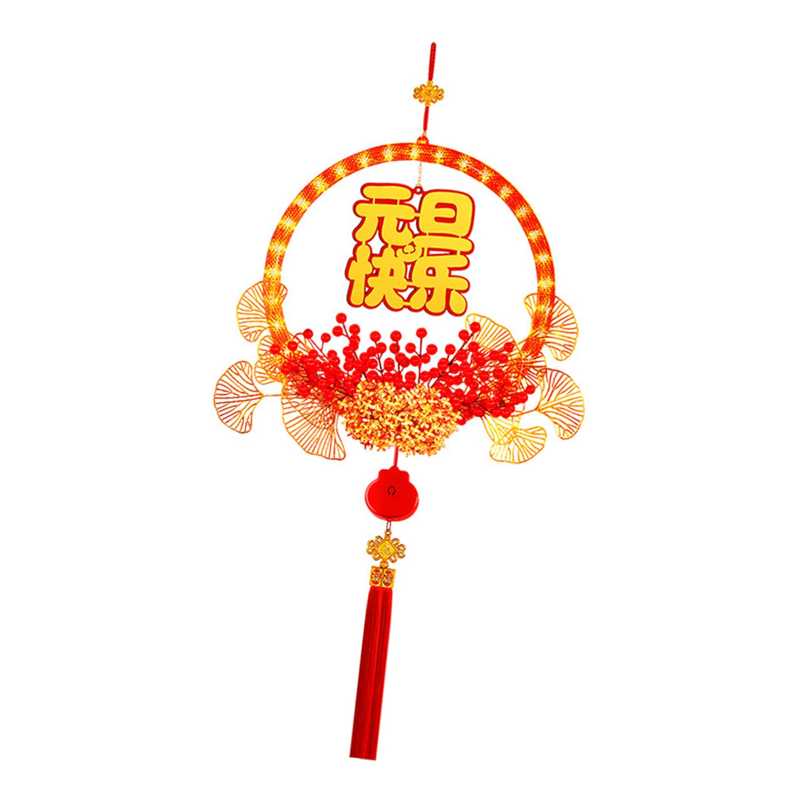 Buxuaaaa Glowing Wreath Traditional New Year Blessing Character Decoration Spring Festival Decorative Pendant New Year Party Supplies