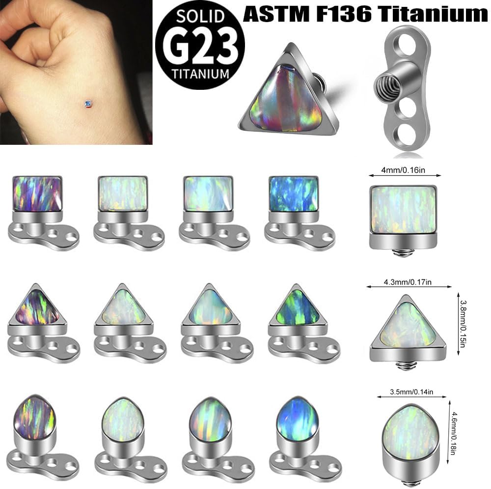 14g G23 Titanium Square Triangle Fire Opal Dermal Anchor Hypoallergenic Tops and Base Microdermals Jewelry for Body Piercing