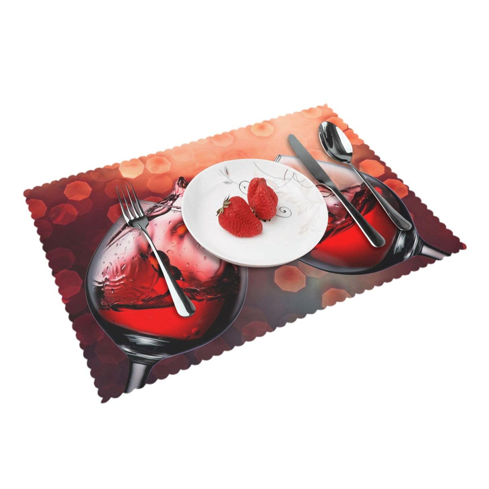 Bnvsadc Red Wine Glass Cheers 4 Pcs Heat Resistant Placemat 45X30 Cm, Printed Non-Slip Place Mats For Kitchen Dining Table Indoor Outdoor