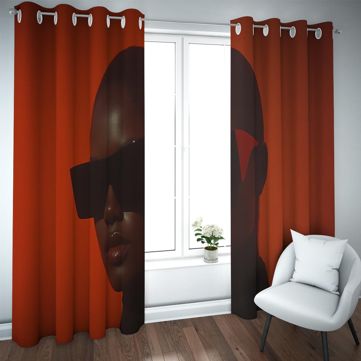 Rideaux occultants de mode silhouette visage œillets 132x245