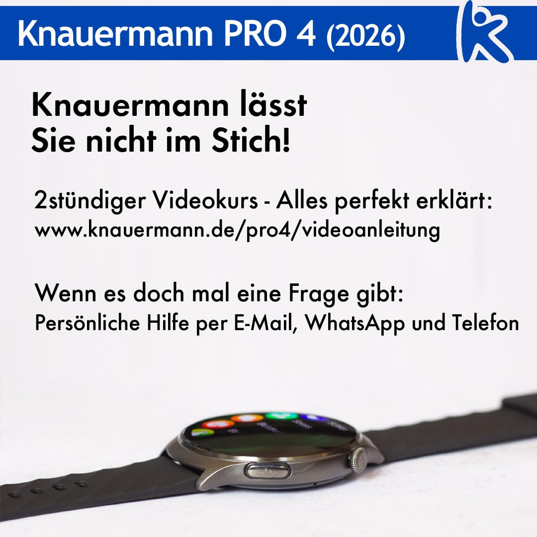 Knauermann Pro 4 ECG Healthy Watch - Reloj Inteligente con función telefónica – Reloj Inteligente Plateado – Pulso presión Arterial oxígeno en Sangre HRV – Análisis del sueño – para Hombre y Mujer