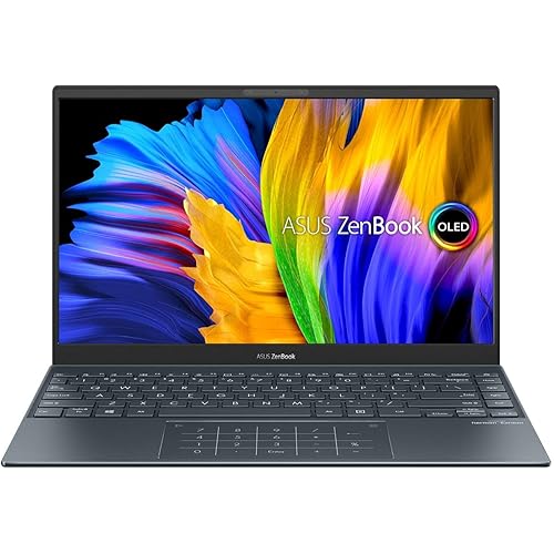 ASUS ZenBook 13 Ultra-Slim Laptop, 13.3” OLED FHD NanoEdge Bezel Display, AMD Ryzen 7 5700U, 8GB LPDDR4X RAM, 512GB PCIe SSD, NumberPad, Wi-Fi 5, Windows 10 Home, Pine Grey, UM325UA-DS71
