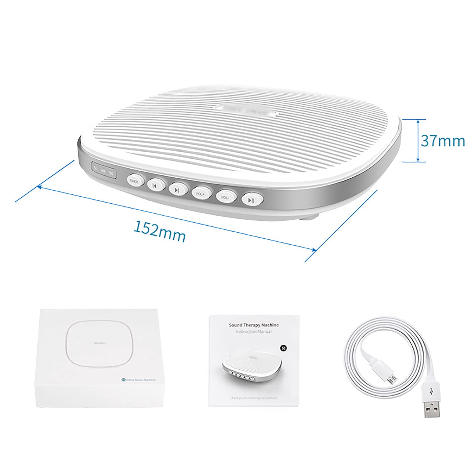 Appareil À Bruit Blanc, Instrument D'aide Au Sommeil Portable avec 20 Sons Naturels Et Prise Casque, Capacité De La Batterie 1800 MAh Et Charge USB, Design Fin 33 Mm pour La Méditation De Voyage