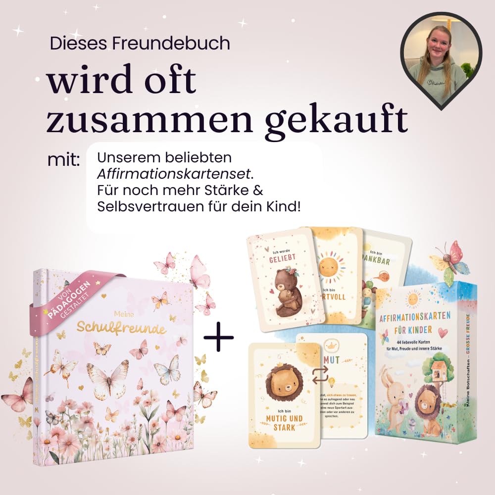 EULENTALER Il libro degli amici della scuola per ragazze, farfalle, disegnato da educatori, farfalle e fiori dipinti a mano, regalo per l'inizio della scuola, goffratura oro, libro degli amici della
