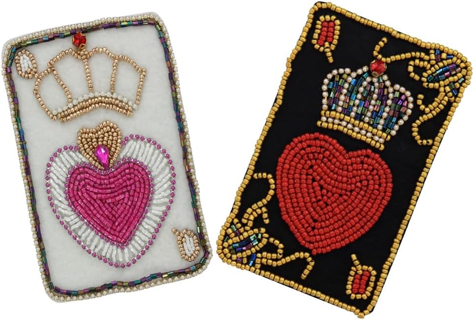 2PCS Poker Cards Patches Beaded Rhinestones DIY Crown Heart Applique Decor Tshirt Bead Patches Sewing Supplies (H Mix 2pieces)