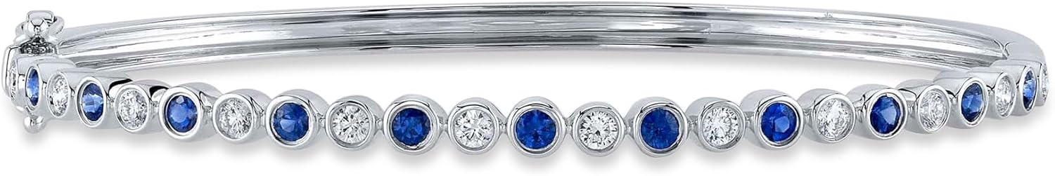 14k Gold Alternating Diamond and Blue Sapphire Bezel Bangle Bracelet (1.22ct)