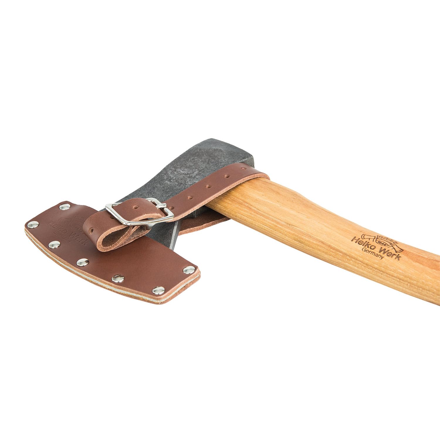 Helko Werk Rheinländer Beil 600g 36 cm C50 Stahl, Hickorystiel | geschmiedeter Beilkopf mit ballig geschliffener Schneide und Lederschutz Made in Germany