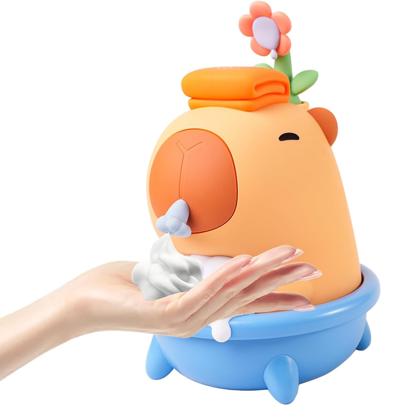 Capybara Automatischer Schaumseifenspender, berührungslos, wiederaufladbar, Wandhalterung und Arbeitsplatte, niedliche Tierseifenpumpe für Badezimmer, Küche, Kinderzimmer, Blau