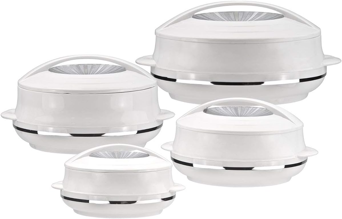 Insulated Serving Dishes with Lids - Small 4 Piece Olympic Thermal Hot Food Containers Set 0.8, 1.2, 1.6 and 2.5Liters, White