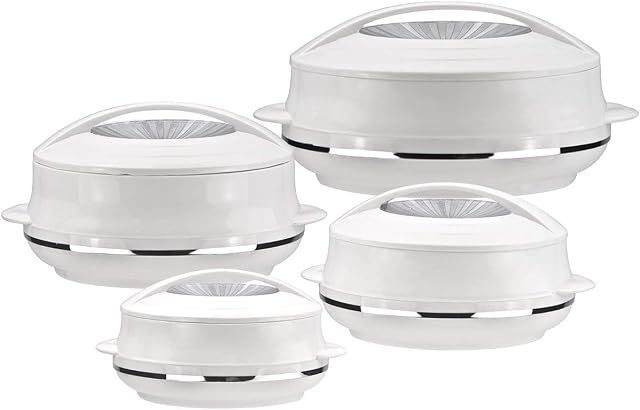 SQ Professional Insulated Serving Dishes with Lids - 4 Piece Olympic Thermal Hot Food Containers Set 0.8, 1.2, 1.6 and 2.5Liters, White