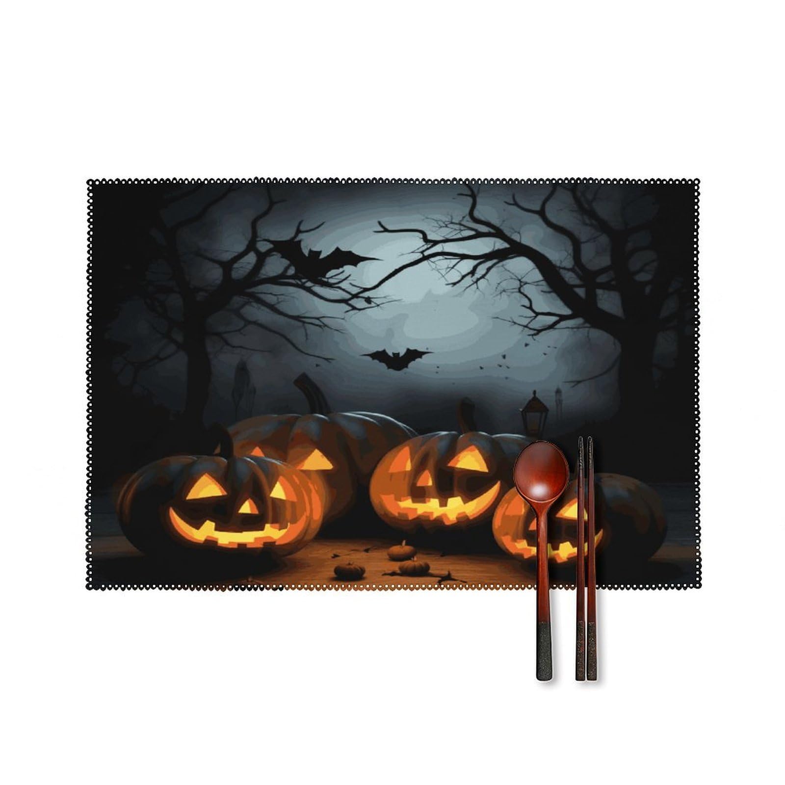 Btcowzrv Style Halloween With Pumpkins Canvas Placemats Set Of 6, Wipeable Washable Place Mats For Indoor & Outdoor, Table Mat Decor For Kitchen Dining Party
