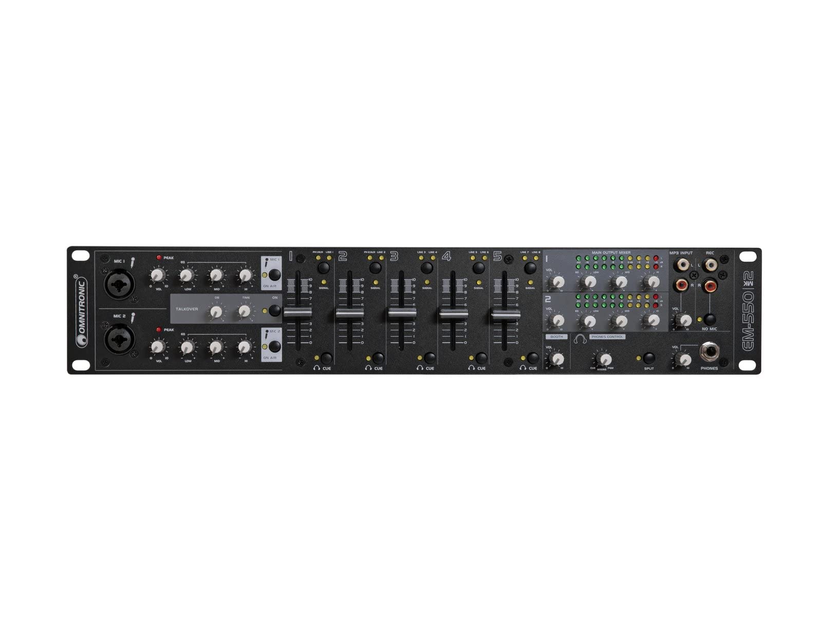OMNITRONIC EM-550B MK2 Entertainment-Mixer | Multifunktionaler 5+2-Kanal-Installationsmixer, Schwarz