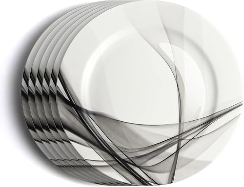 Miniatura 2 de IQCWOOD Juego de 6 platos de cerámica de 10.5 pulgadas, aptos para microondas, horno y lavavajillas, resistentes a los arañazos, platos de porcelana