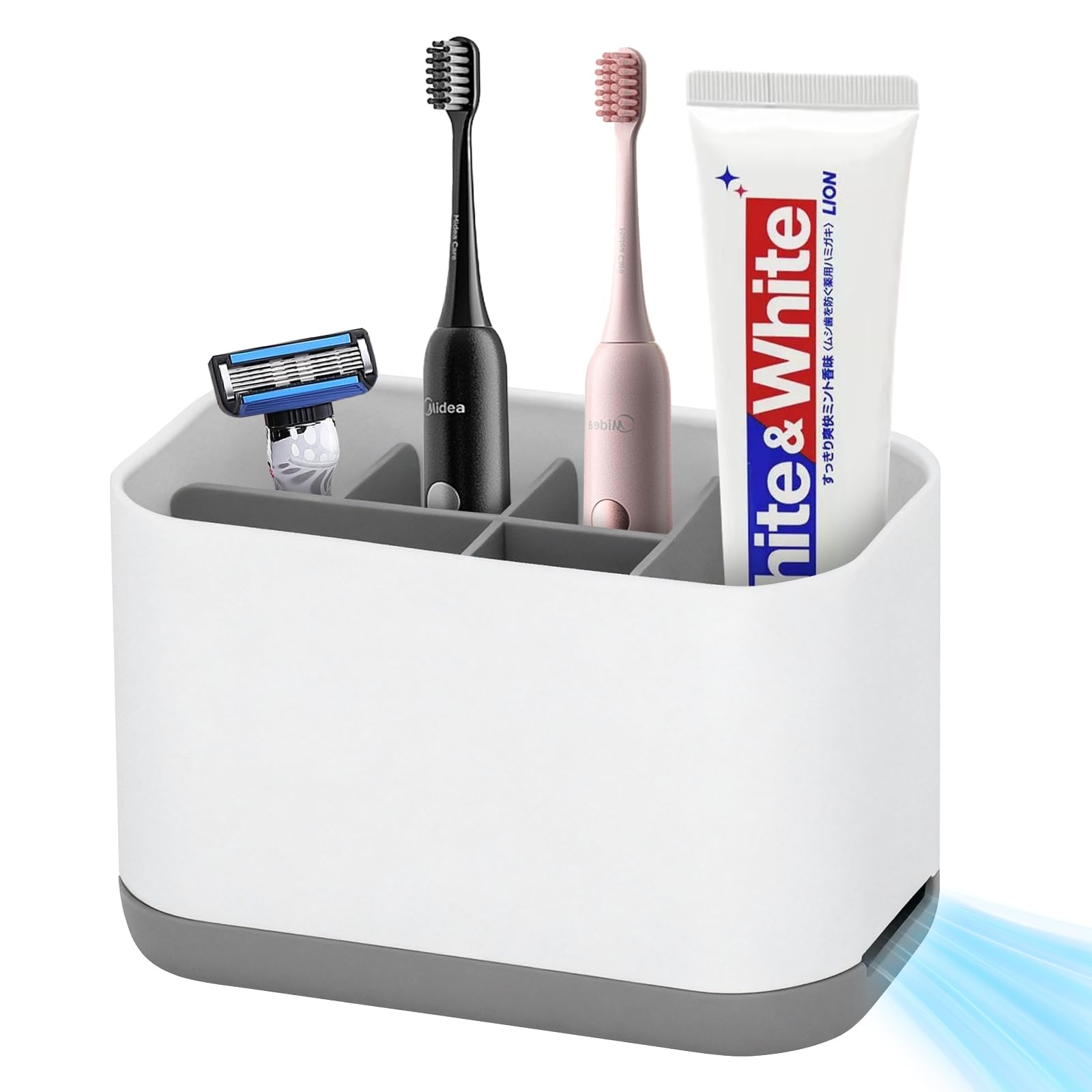 Lightista Grey Electric Toothbrush Holder For Bathroom, 6 Compartments Detachable Toothbrush Caddy With Drainage, Toothbrush And Toothpaste Holder, Non-Slip Toothbrush Organiser For Family, Kids