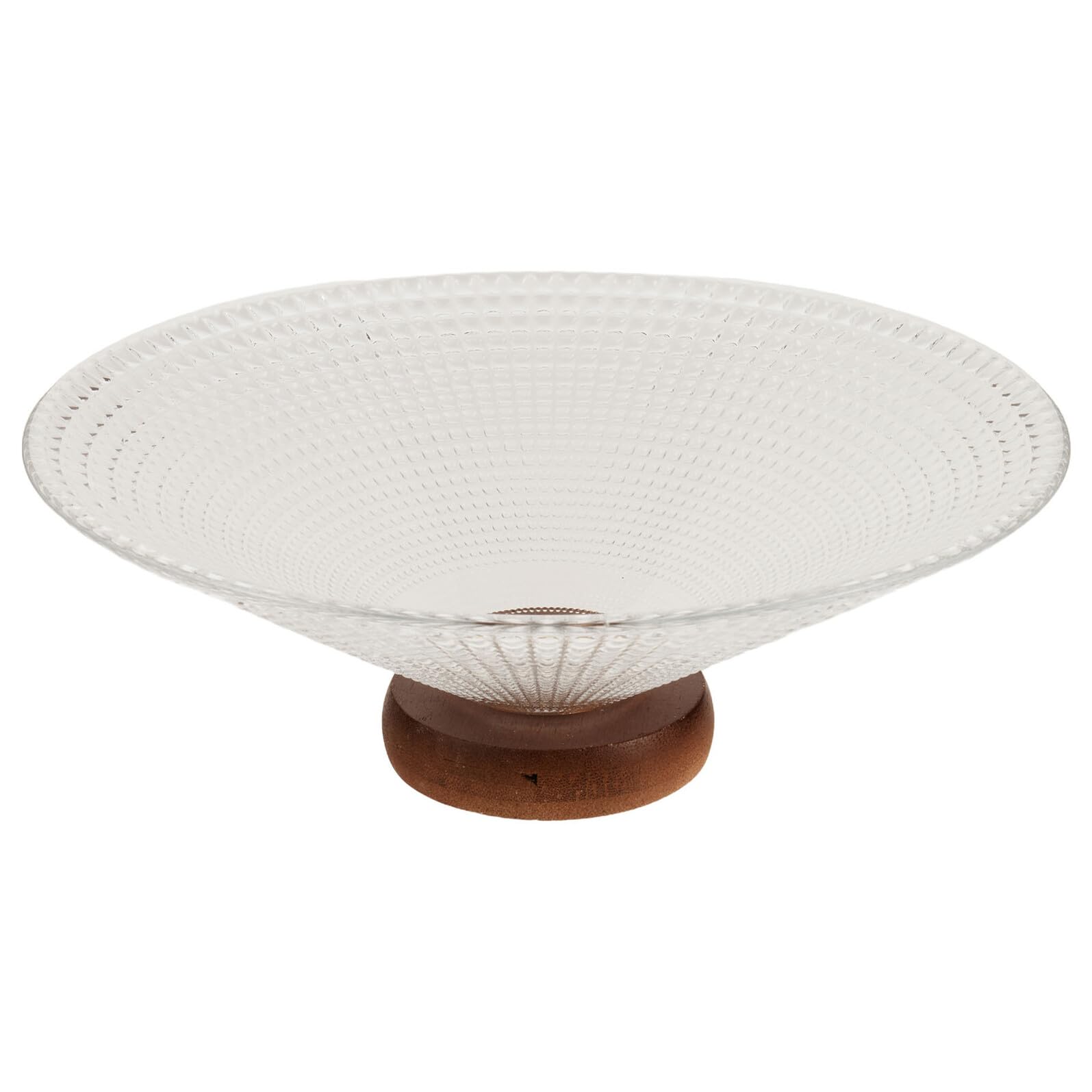 BESPORTBLE Ciotola da Frutta in Vetro Trasparente Quadrata con Base in Legno Vassoio Elegante per Insalate Dessert e Snack Espositore Stabile per Cucina e Feste Portafrutta Moderno