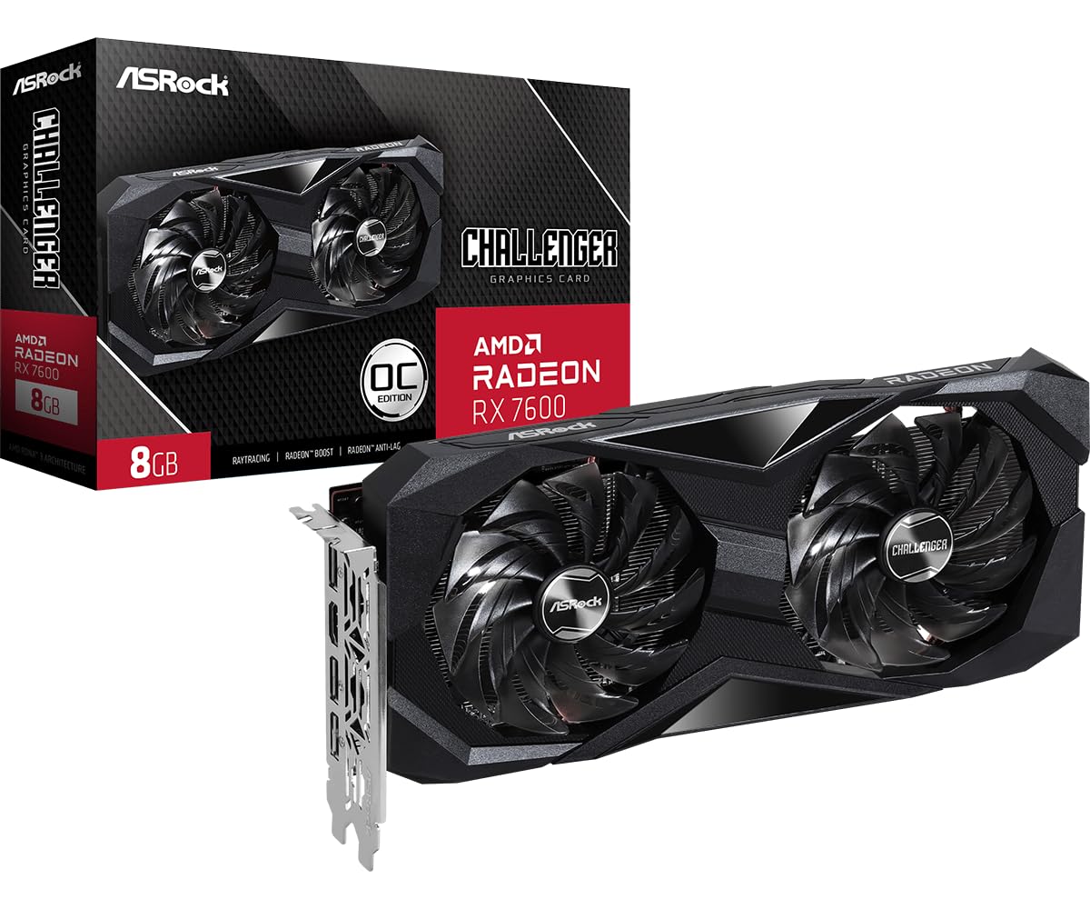 ASRock AMD Radeon RX 7600 Challenger 8GB OC GDDR6 DisplayPort HDMI 0dB Silent Cooling Graphics Card 128-bit 7680 x 4320 18 Gbps Graphics Card