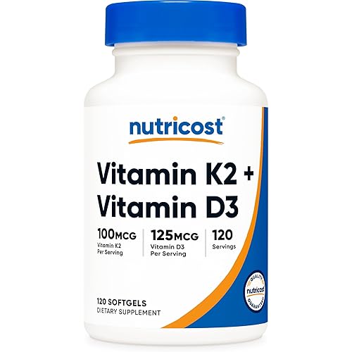 Nutricost Vitamin K2 (MK7) (100mcg) + Vitamin D3 (5000 IU) 120 Softgels - Gluten Free and Non-GMO